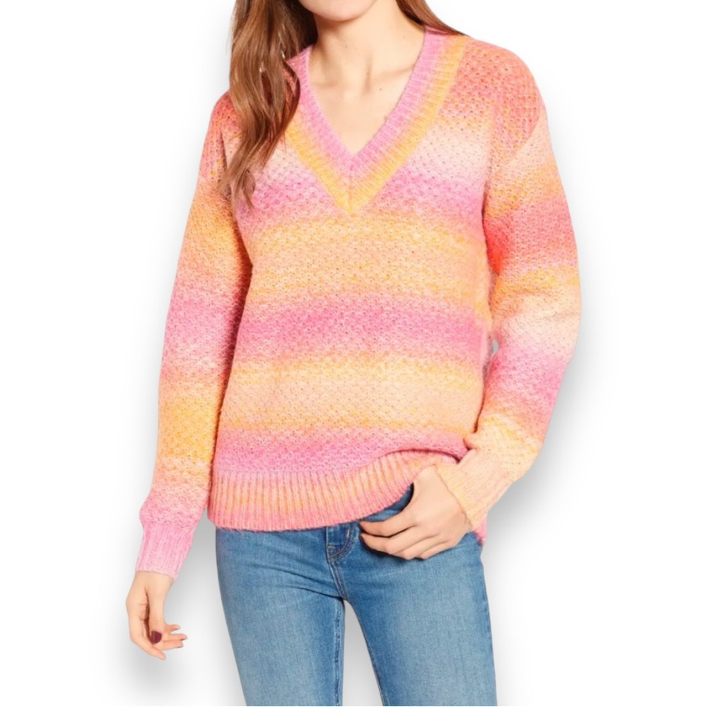 Rebecca Minkoff Andy Striped Sweater XS Pink Orange
